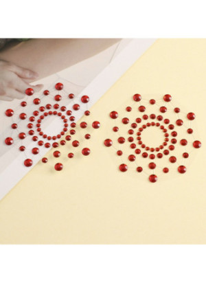 Paire de cache tétons adhésifs strass rouge - NP-1030RED